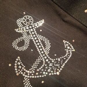 Black Tote with Rhinestone Anchor Design
